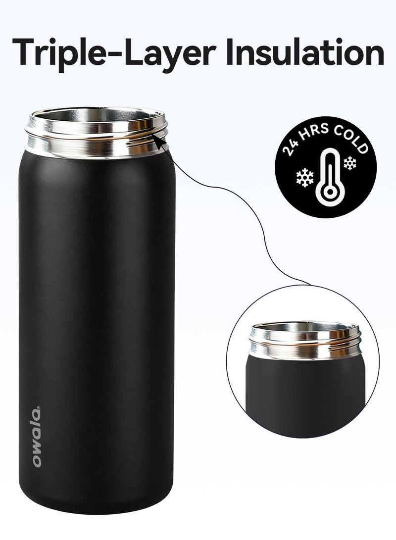 زجاجة مياه معزولة من الفولاذ المقاوم للصدأ مع شفاطة للرياضة والسفر، 32 أونصة، لون أسود، 32 أونصة - Image 4